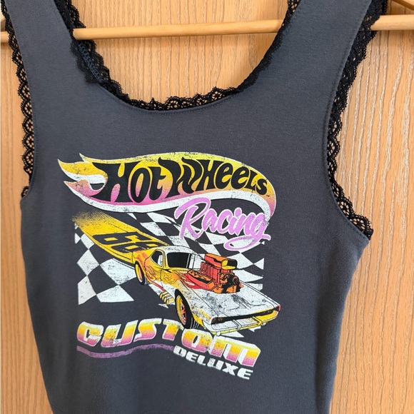 HOT WHEELS Racing Hot Rod Retro Graphic Lace Trimmed Cropped Tank Women Size M - Picture 2 of 8